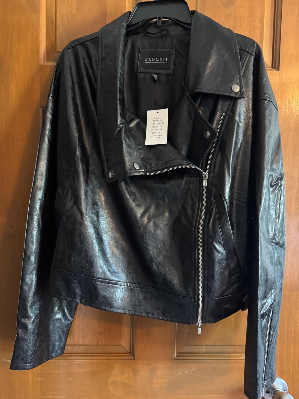 ELOQUII Black Faux Leather Moto Jacket NWT Plus Size Biker - Picture 2 of 10